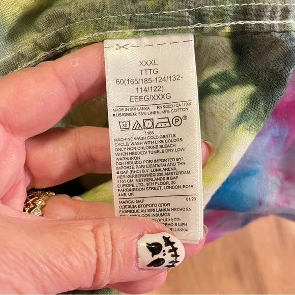 Men's tie dye linen cotton blend button down camp shirt short sleeve green 3XL - Picture 8 of 10